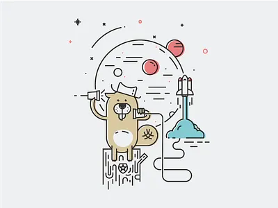 The Beaver, space manager beaver character color design draw funny illustration planets shapes ship spacial vector