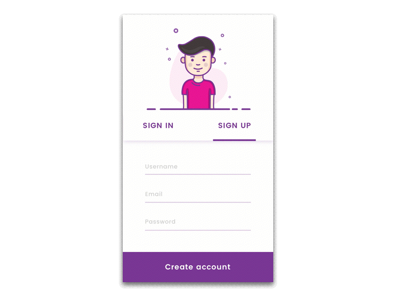 sign up animation gif illustation prd priciple signin signup sketch typogrpahy ui ux