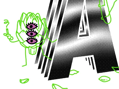 Artichoke a alphabet artichoke character cigarette food green illustration monster skateboarding smoke vegetable