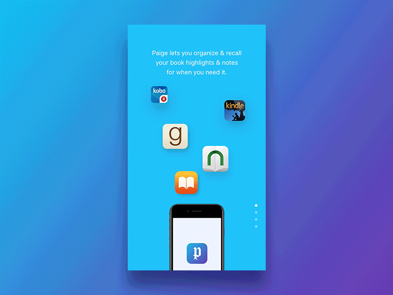 Paige Onboarding Animated animation app ebooks interaction iphone onboarding tutorial