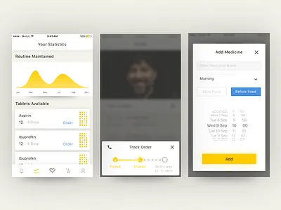 Stats, Track Order, Add Pages for Medicine App! health ios medicine mobile stats track ui ux
