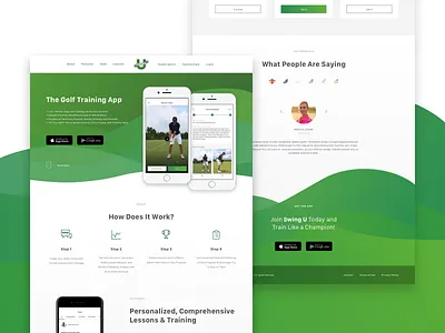 Swing-U landing page app golf gradient instruction landing onboarding page responsive web website