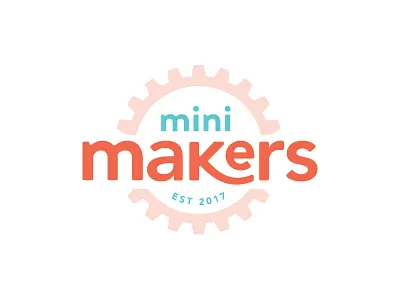 LOGO | mini makers—maker space for children circle circular design education gear identity logo mark non profit round type typography