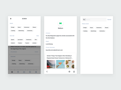 An information concept project of mobile app. app blog clean colors grid minimalism type typography