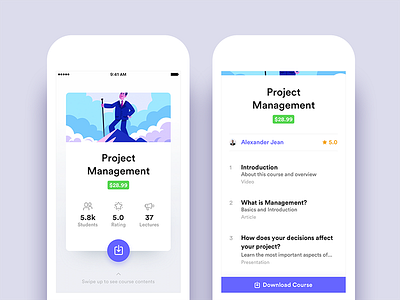 Online Courses App - Course Details & Contents android app content screen details education ios learn list navigation online course social