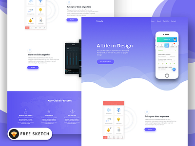 Trandx App Landing Page Template (FREE Sketch) app app landing page free landing page onepage sketch app