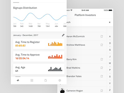 Fintech Application akkurat app contacts graph grey ios mobile statistics white