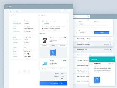 Dashboard and Order Details dashboard e commerce filter list orders shop ui user web