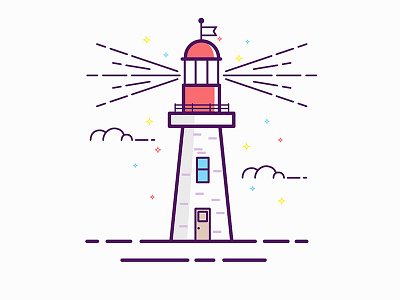Lighthouse 2d building cloud design flat house illustration lamp lighthouse line ui vector