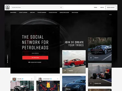 Drivetribe car cards cars dark drivetribe landing network photography social typography