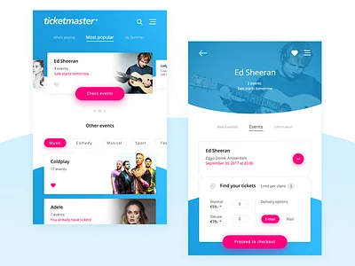 Ticketmaster app redesign app creative flat material redesign ticket tickets ui