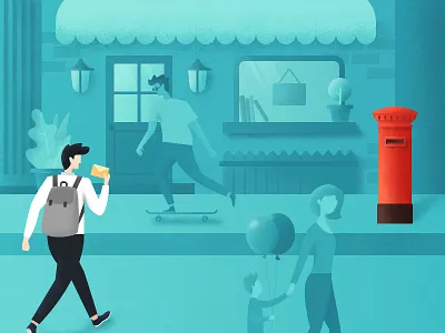 Send a Letter blue illustration letter mail post shop skateboard street