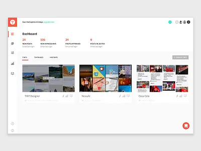 TINT Dashboard Screen app dashboard icons interface layout light marketing overview social media startup ui ux web