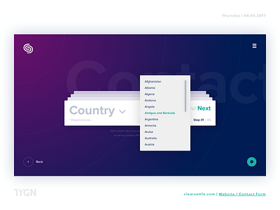 Clearsettle - Contact Form card contact dark fullscreen grafik istanbul london payment tasarım taygun turkey website