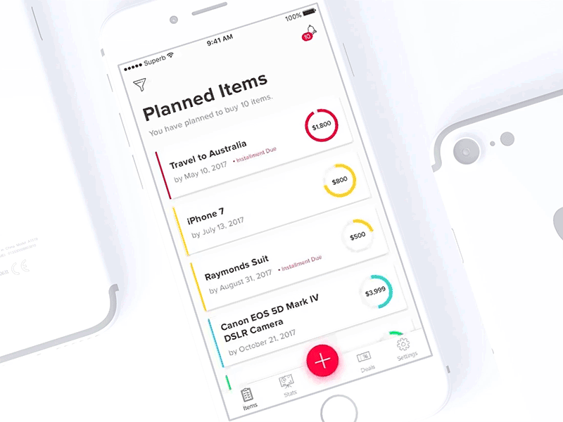 Purchase Planner - Add Items animation app clean interaction ios plan planner principle savings ui ux wishlist