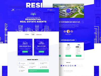Dronehomy Wesite Design blue drone shots drones fresh green real estate ui ux web