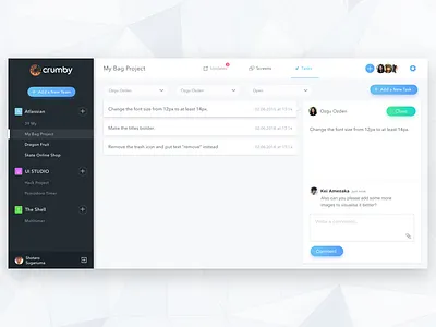 Task Screen of Crumby collaboration tool design designer reminder task