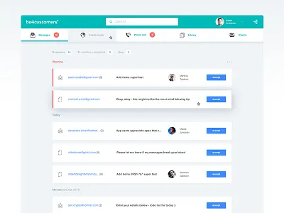 Messages cards clean dashboard e commerce email inbox listing messages ui web