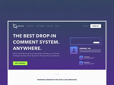 Moons — Landing Page comment design. circleci gradient landing logo mobile moons space stars system web