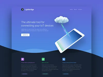 Lightbridge blue cloud dark gradient ipad landing page software website