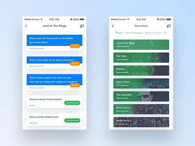 Questy - Main Screens app flat light material minimal q questy ui ux