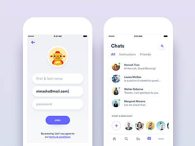 Online Courses App - Sign Up & Chats Views android app education entertainment ios learn login signin signup social student