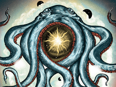 Resplendence blue cloud cosmos light octopus rain silkscreen sun