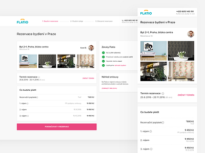 Booking on Flatio 1/3 booking cta page progress steps summary table ui web white