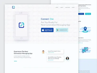 Connect One Landing Page app chat clean iphone landing page product page psd ui web webpage