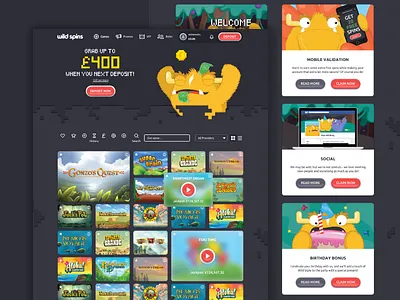 We are now live! casino character games illustration monster new site pixel ui ui design ux web design website