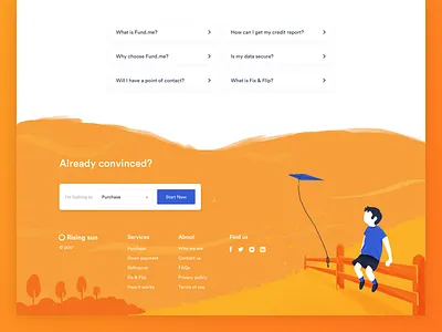 The footer of rising sun desktop estate footer form illustration interface landing page orange real significa ui ux