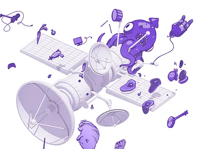 TwitchCon 2017 Call for Content Illustration 2d 3d c4d collab collaboration illustration satellite squid twitch twitchcon