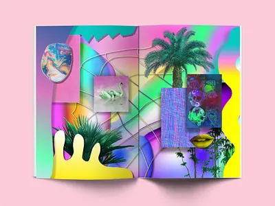 Reality vs. Virtual Reality Zine SE Co. Spread collaboration design digital experimental gradient graphic design neon print virtual reality vr zine