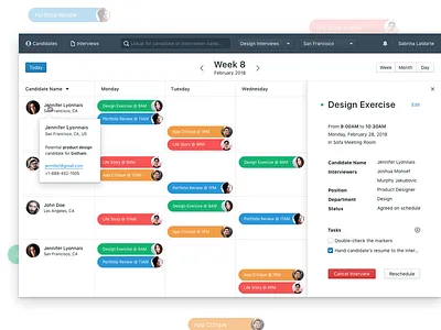 📆 Interface for scheduling interviews in HR calendar candidates dashboard flat interviews modern schedule simple ui