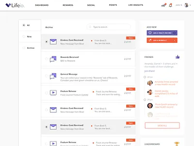 Notification Inbox dashboard health inbox insurance notification ui wellness
