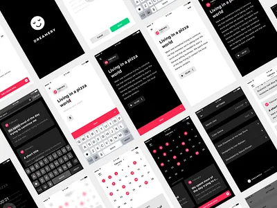 Dreamery iOS UI designs calendar cards dark dreamery home screen ios light notes theme
