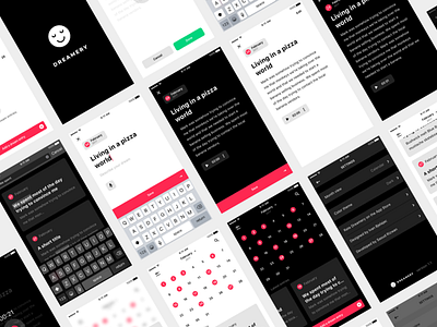Dreamery iOS UI designs calendar cards dark dreamery home screen ios light notes theme