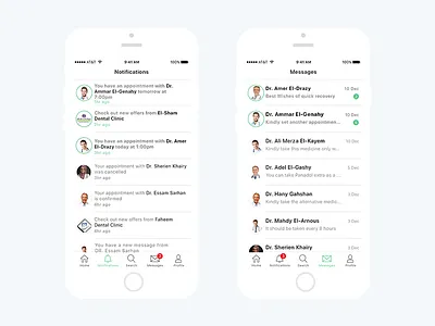 Tabiby: Messages + Notifications app appointment clean clinic design doctor hospital inbox messages mobile notifications search