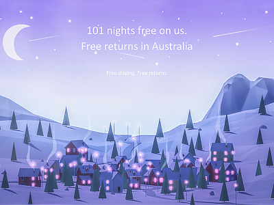 Lovely Village in Deep Snow 2d 3d australia cloud house low poly lowpoly mountain night sky sleep village