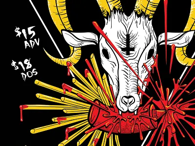 Illustrated Show Poster for Mac Sabbath condiments evil fast food french fries gig poster. show poster goat illustration ketchup mac sabbath metal poster satan