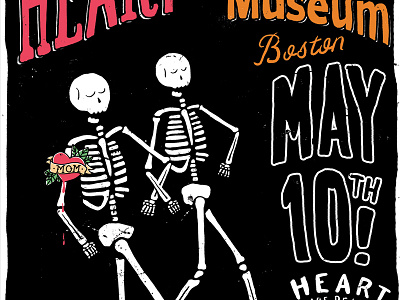 Poster Illo boston custom type design heart illustration museum skulls