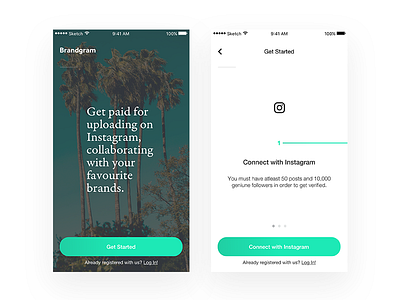Brandgram — Home & Onboarding app brandgram clean cyan home instagram ios minimal onboarding