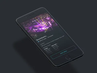 Venu App Club Details app bar club dark details gradient menu profile restaurant ui
