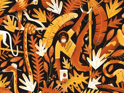 Hangin' Out animals character design flat graphic illustration jungle pattern simple texture vector wallpaper