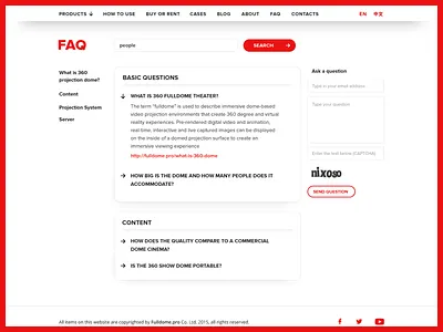 Fulldome.Pro FAQ page clean design fulldome guidelines presentation red slide white