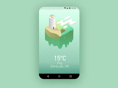 Weather App Illustration- Fog app blue fog green island isometric ixdbelfast lighthouse sand scene sea weather