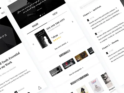 Reading App interface 2 app black and white book bookstore clean interface library reading ui ux