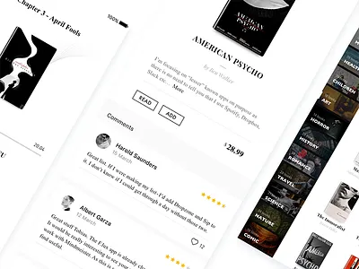 Reading App interface 3 app black and white book bookstore clean interface library reading reading app ui ux