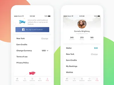 Mobile Profile/Account Page account clay experience facebook headout iphone menu mobile profile sign in travel user