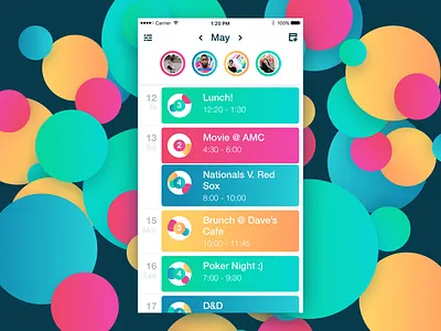 Social Schedule Calendar 071 bright calendar circle dailyui dark friends gradient schedule social ui
